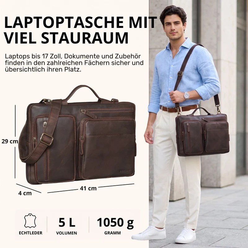 "Torsten" Laptoptasche Herren Leder Sleeve 15,6-17 Zoll