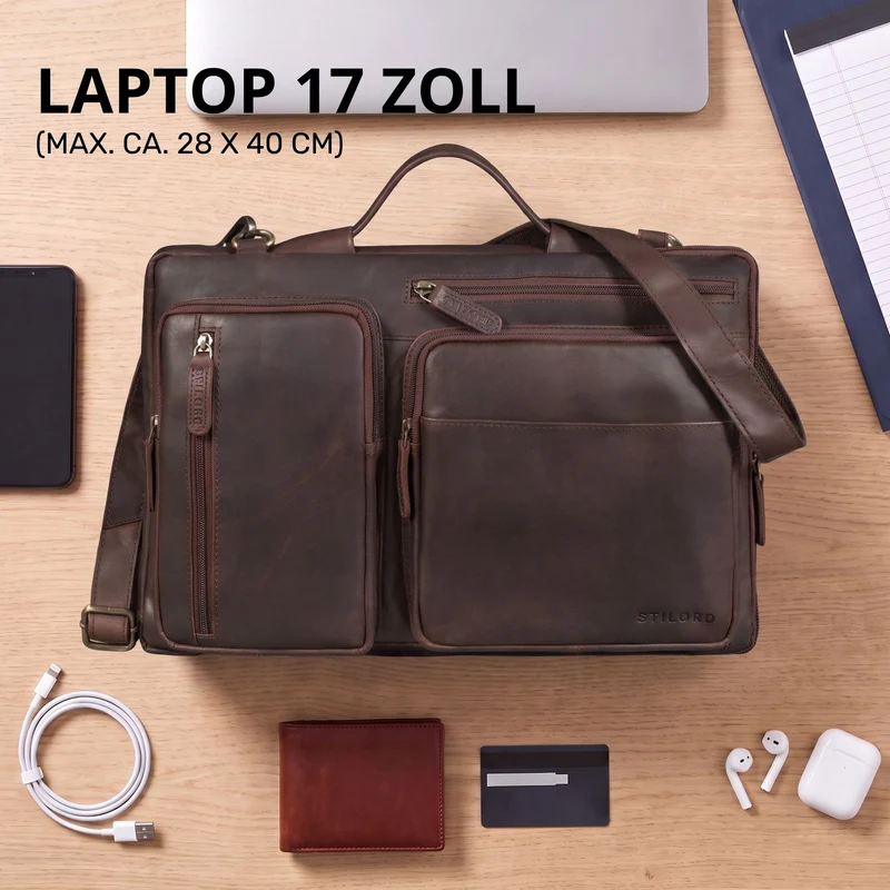 "Torsten" Laptoptasche Herren Leder Sleeve 15,6-17 Zoll