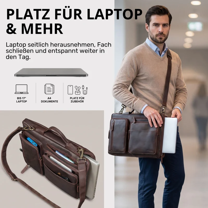 "Torsten" Laptoptasche Herren Leder Sleeve 15,6-17 Zoll