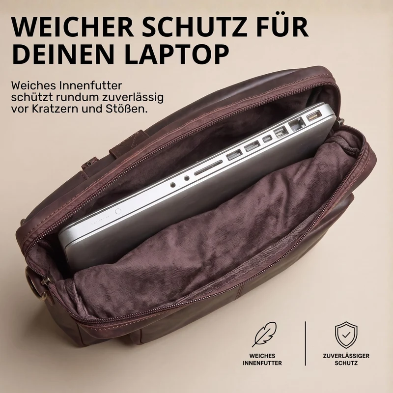 "Torsten" Laptoptasche Herren Leder Sleeve 15,6-17 Zoll