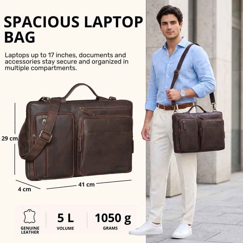 "Torsten" Laptoptasche Herren Leder Sleeve 15,6-17 Zoll