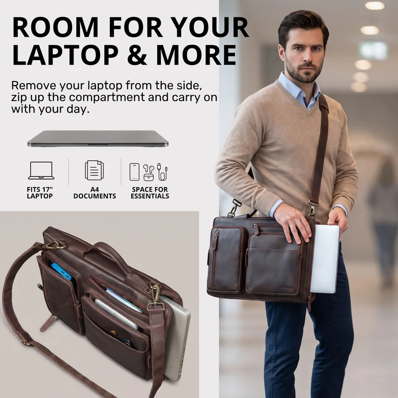 "Torsten" Laptoptasche Herren Leder Sleeve 15,6-17 Zoll