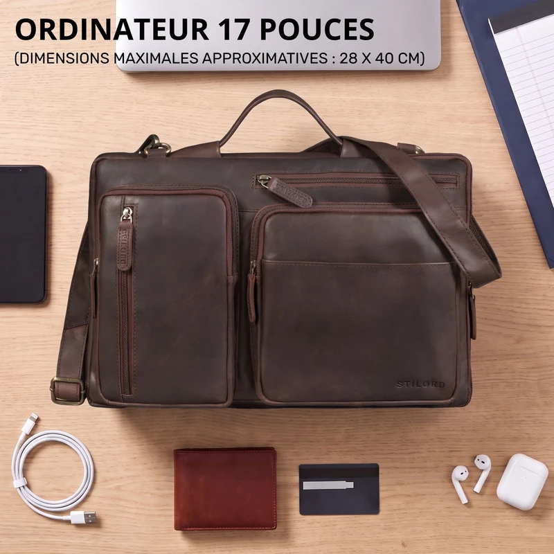 "Torsten" Laptoptasche Herren Leder Sleeve 15,6-17 Zoll
