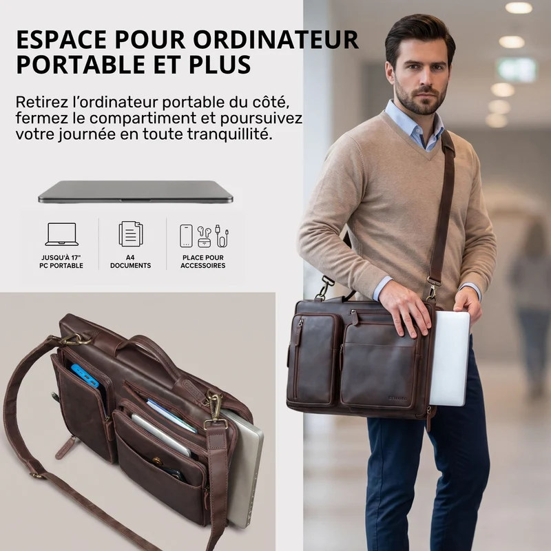 "Torsten" Laptoptasche Herren Leder Sleeve 15,6-17 Zoll