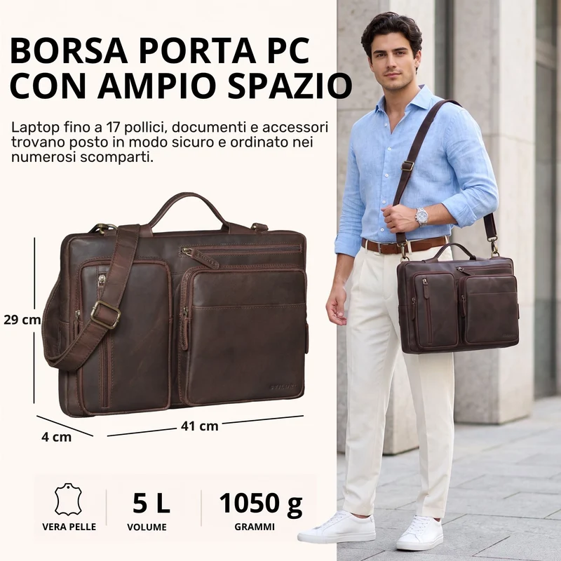 "Torsten" Laptoptasche Herren Leder Sleeve 15,6-17 Zoll