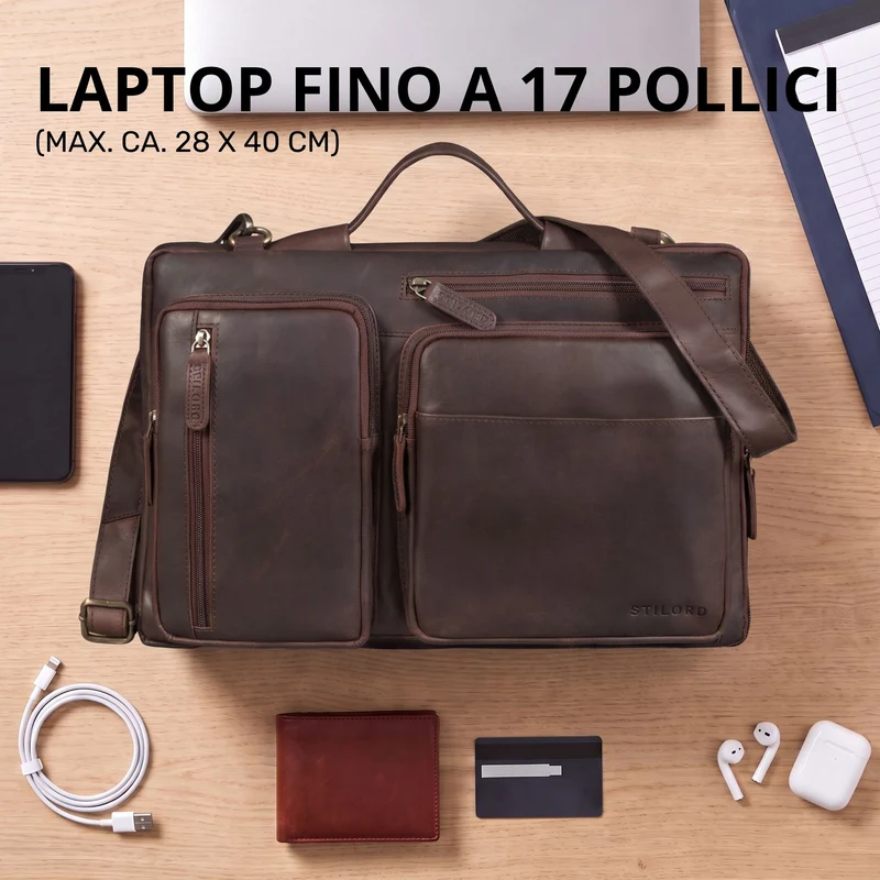 "Torsten" Laptoptasche Herren Leder Sleeve 15,6-17 Zoll