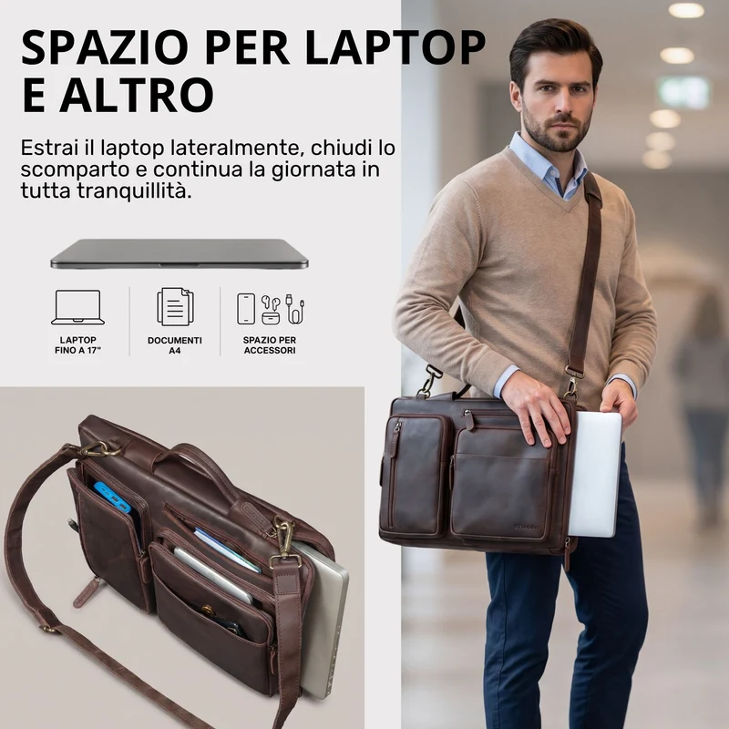 "Torsten" Laptoptasche Herren Leder Sleeve 15,6-17 Zoll