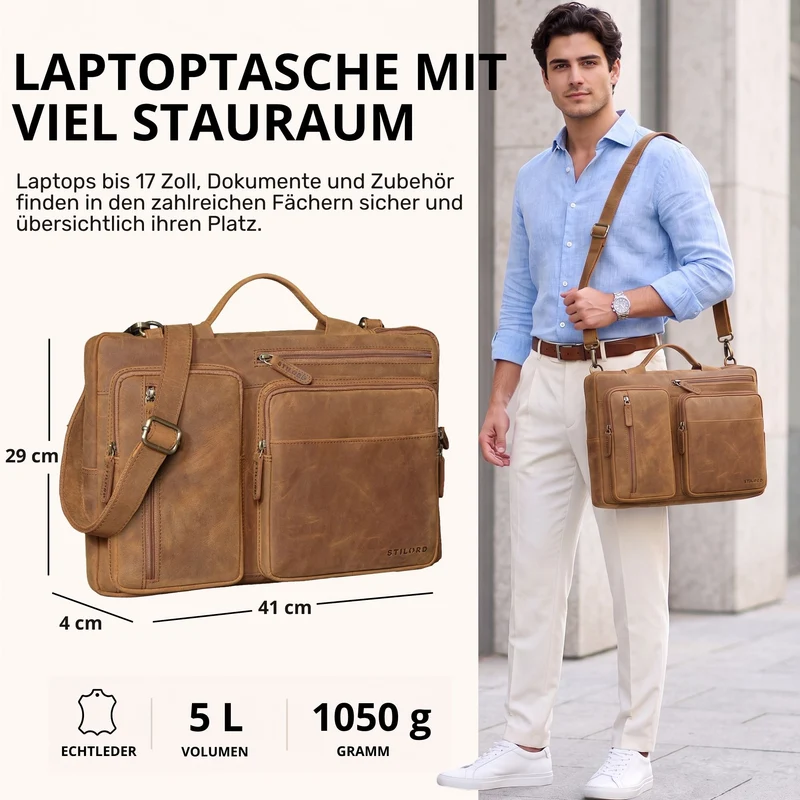 "Torsten" Laptoptasche Herren Leder Sleeve 15,6-17 Zoll