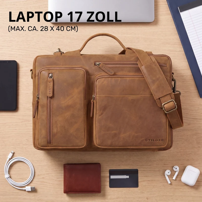 "Torsten" Laptoptasche Herren Leder Sleeve 15,6-17 Zoll