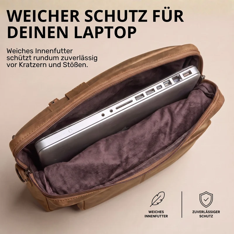 "Torsten" Laptoptasche Herren Leder Sleeve 15,6-17 Zoll