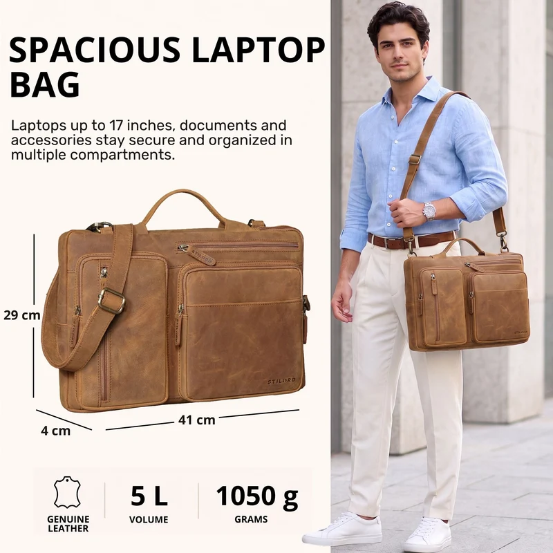 "Torsten" Laptoptasche Herren Leder Sleeve 15,6-17 Zoll