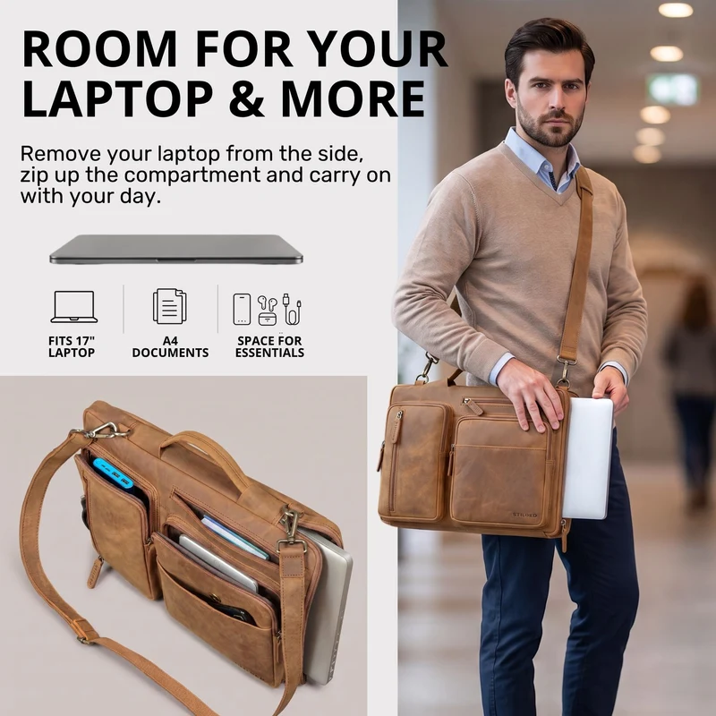"Torsten" Laptoptasche Herren Leder Sleeve 15,6-17 Zoll