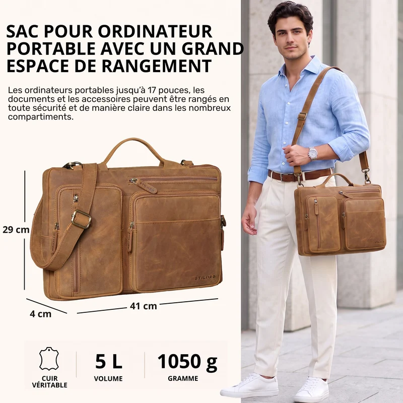 "Torsten" Laptoptasche Herren Leder Sleeve 15,6-17 Zoll
