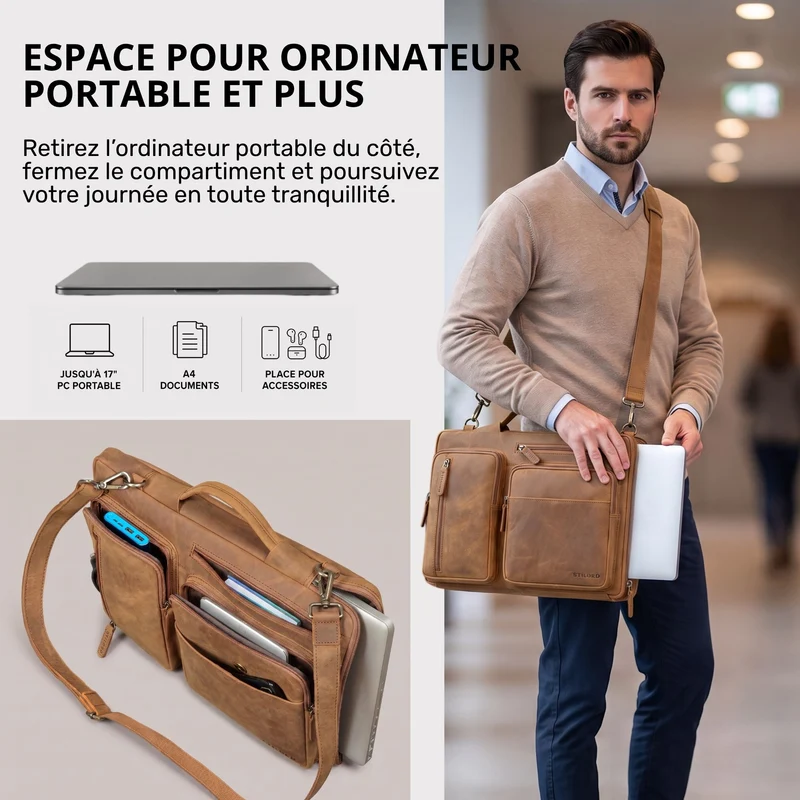 "Torsten" Laptoptasche Herren Leder Sleeve 15,6-17 Zoll