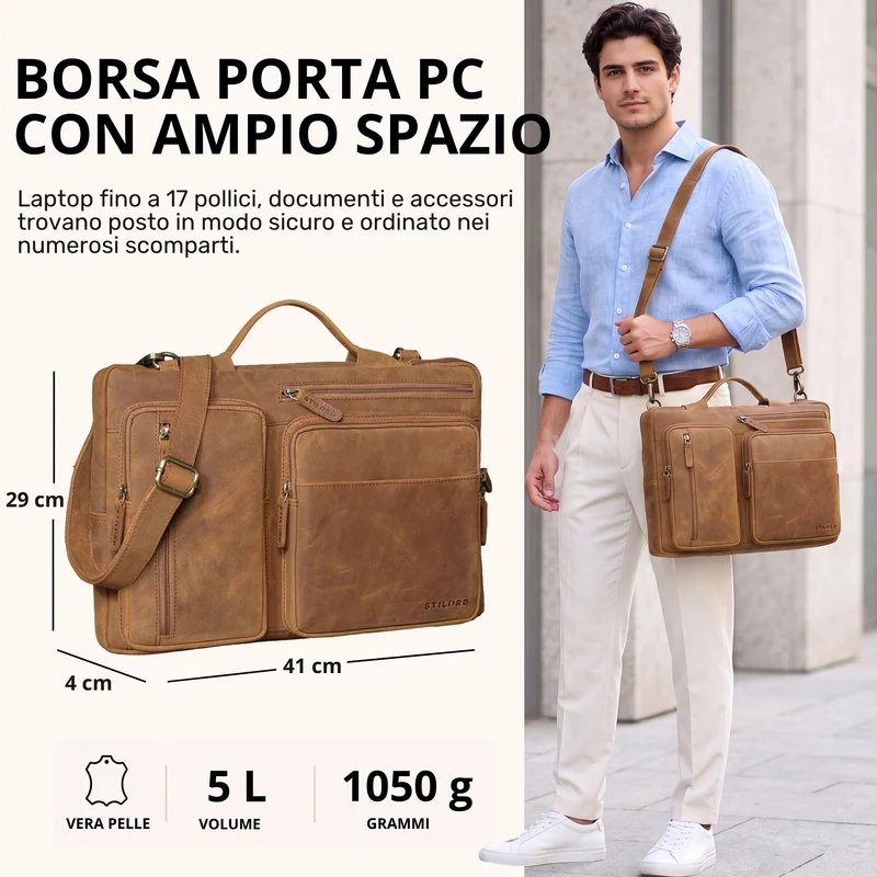 "Torsten" Laptoptasche Herren Leder Sleeve 15,6-17 Zoll