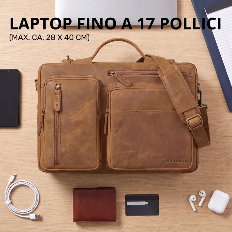 "Torsten" Laptoptasche Herren Leder Sleeve 15,6-17 Zoll