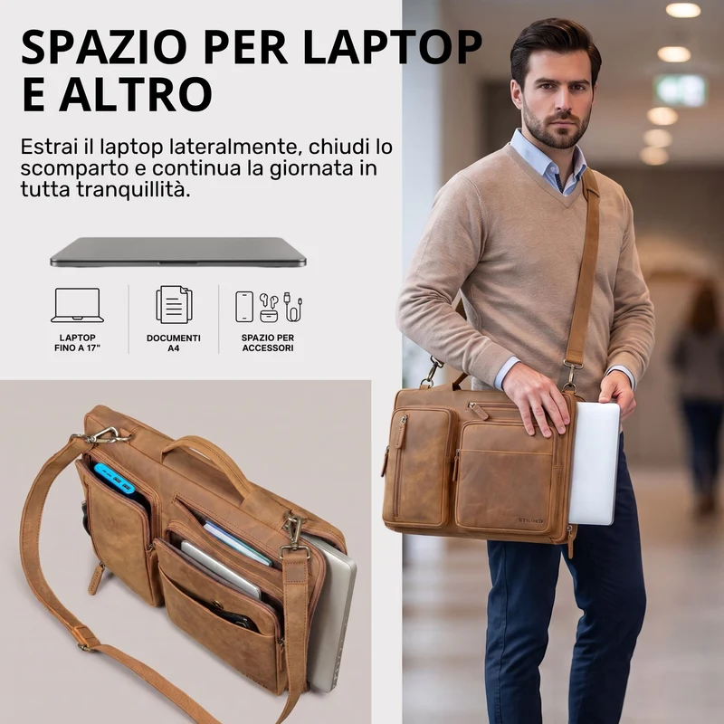"Torsten" Laptoptasche Herren Leder Sleeve 15,6-17 Zoll