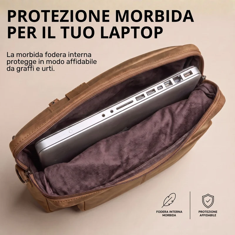 "Torsten" Laptoptasche Herren Leder Sleeve 15,6-17 Zoll