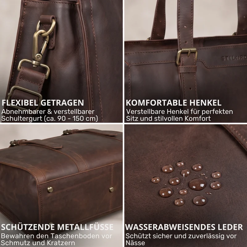 "Evelina" Elegante Leder Shopper Damen Groß 15,6 Zoll - 16 Zoll Laptop
