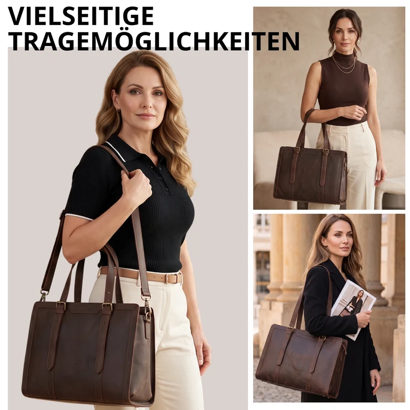 "Evelina" Elegante Leder Shopper Damen Groß 15,6 Zoll - 16 Zoll Laptop