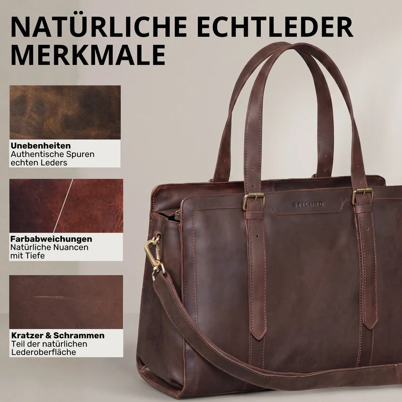 "Evelina" Elegante Leder Shopper Damen Groß 15,6 Zoll - 16 Zoll Laptop