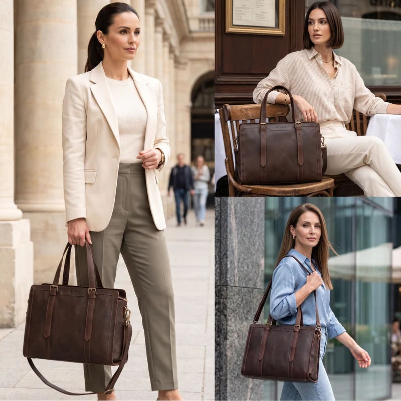 "Evelina" Elegante Leder Shopper Damen Groß 15,6 Zoll - 16 Zoll Laptop