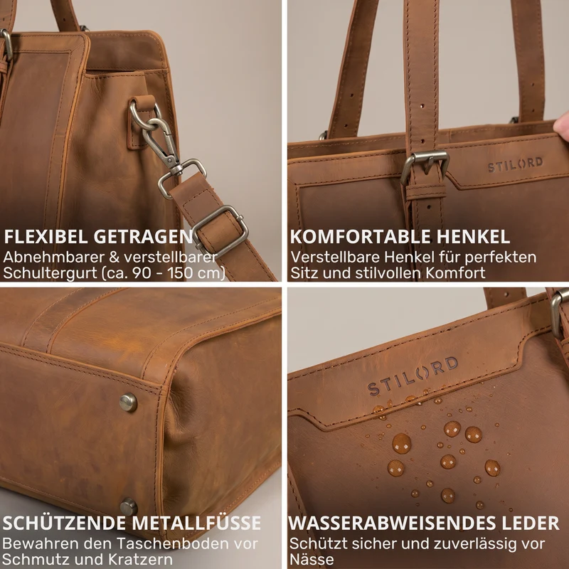"Evelina" Elegante Leder Shopper Damen Groß 15,6 Zoll - 16 Zoll Laptop