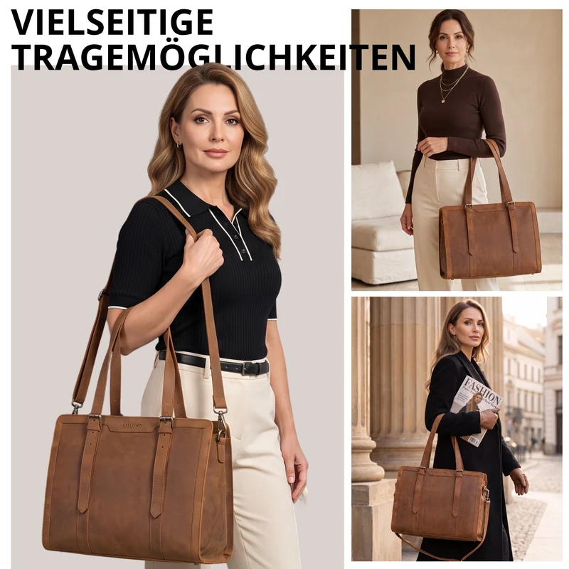 "Evelina" Elegante Leder Shopper Damen Groß 15,6 Zoll - 16 Zoll Laptop