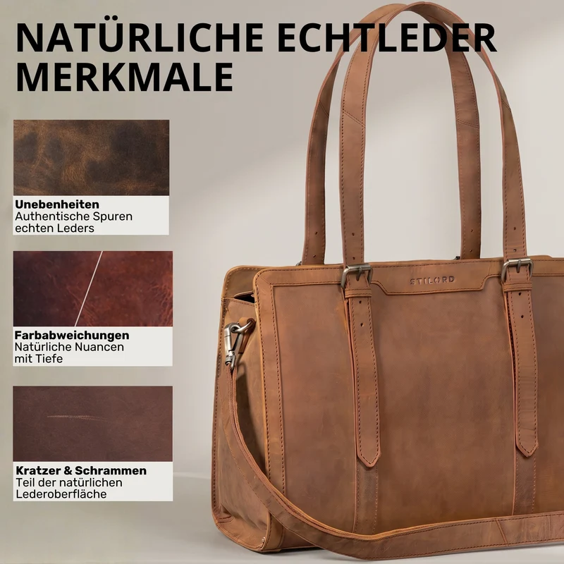 "Evelina" Elegante Leder Shopper Damen Groß 15,6 Zoll - 16 Zoll Laptop