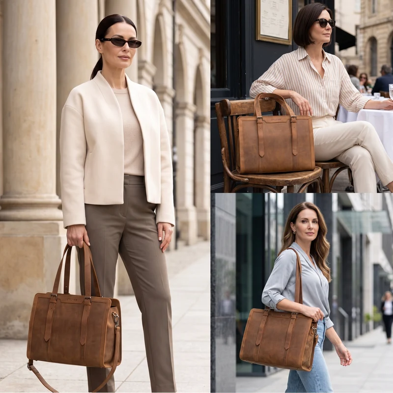 "Evelina" Elegante Leder Shopper Damen Groß 15,6 Zoll - 16 Zoll Laptop