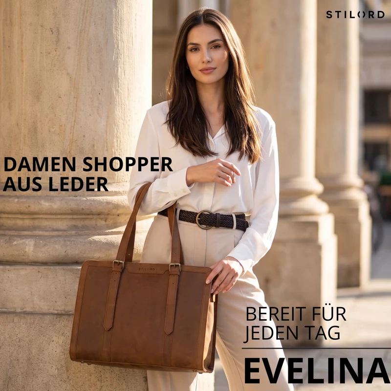 "Evelina" Elegante Leder Shopper Damen Groß 15,6 Zoll - 16 Zoll Laptop