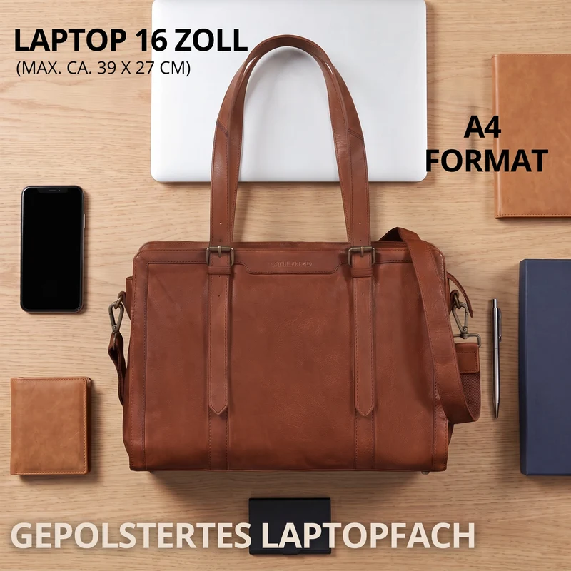 "Evelina" Elegante Leder Shopper Damen Groß 15,6 Zoll - 16 Zoll Laptop