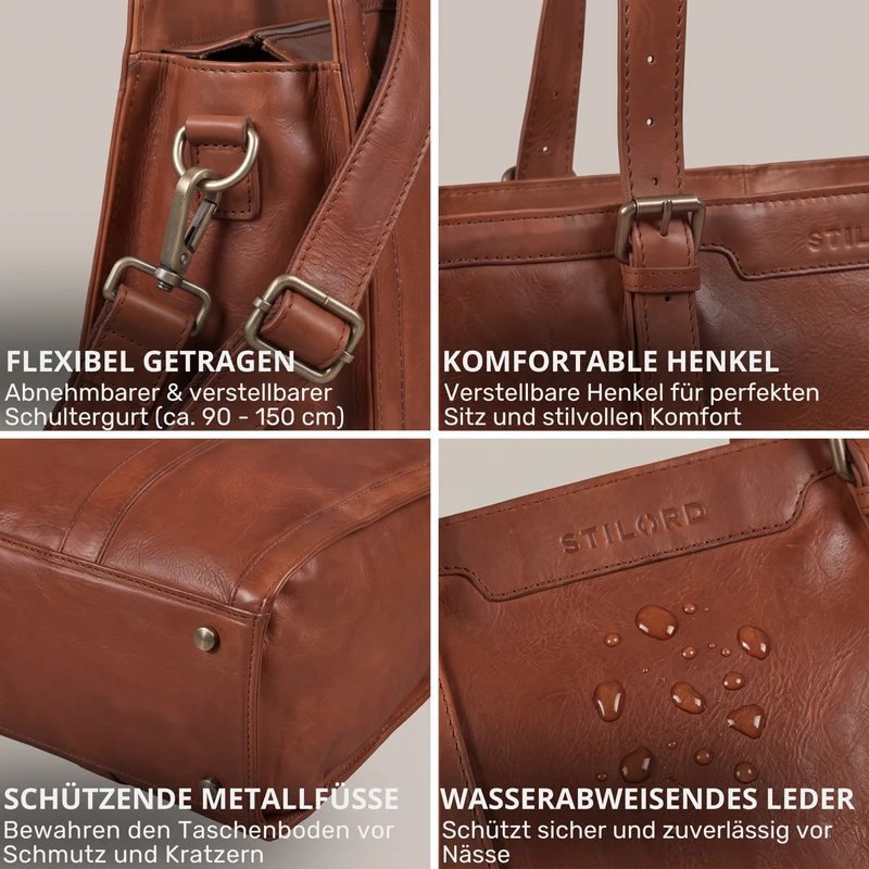 "Evelina" Elegante Leder Shopper Damen Groß 15,6 Zoll - 16 Zoll Laptop