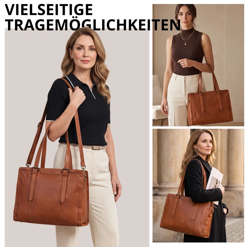 "Evelina" Elegante Leder Shopper Damen Groß 15,6 Zoll - 16 Zoll Laptop
