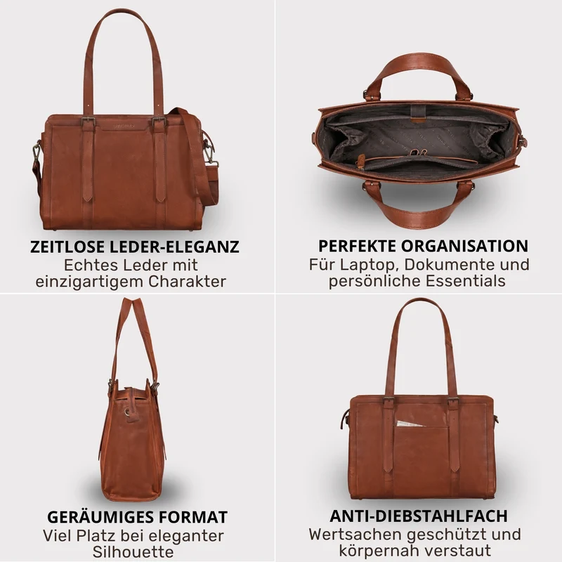 "Evelina" Elegante Leder Shopper Damen Groß 15,6 Zoll - 16 Zoll Laptop