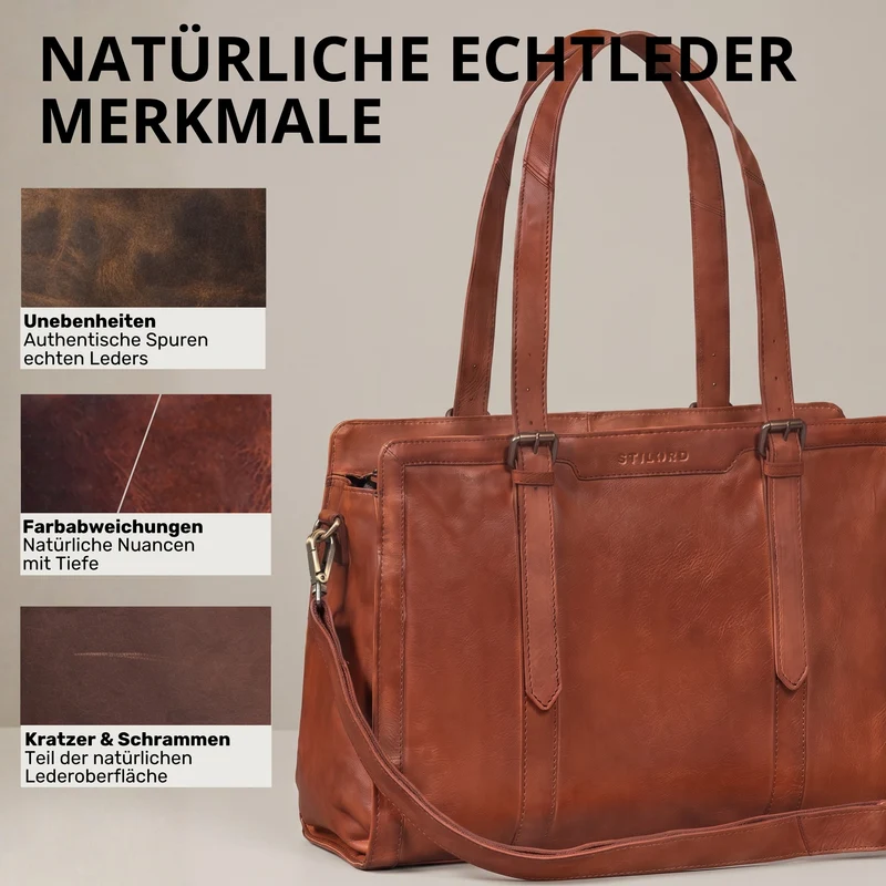 "Evelina" Elegante Leder Shopper Damen Groß 15,6 Zoll - 16 Zoll Laptop