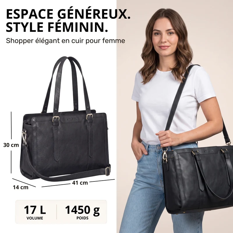 "Evelina" Elegante Leder Shopper Damen Groß 15,6 Zoll - 16 Zoll Laptop