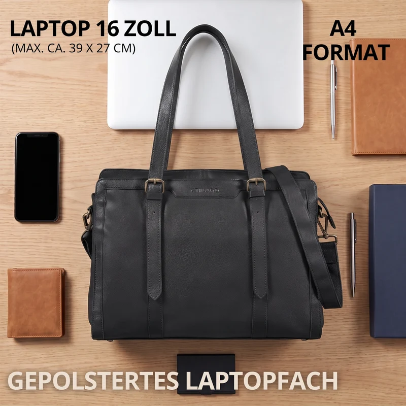 "Evelina" Elegante Leder Shopper Damen Groß 15,6 Zoll - 16 Zoll Laptop