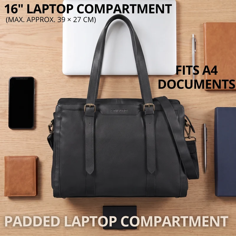 "Evelina" Elegante Leder Shopper Damen Groß 15,6 Zoll - 16 Zoll Laptop