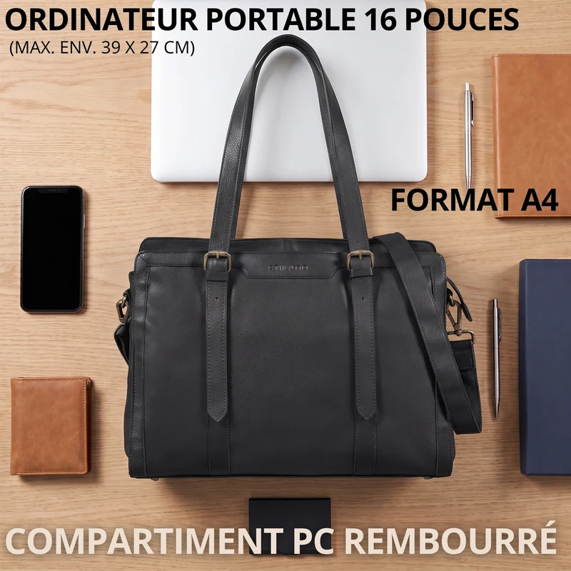"Evelina" Elegante Leder Shopper Damen Groß 15,6 Zoll - 16 Zoll Laptop