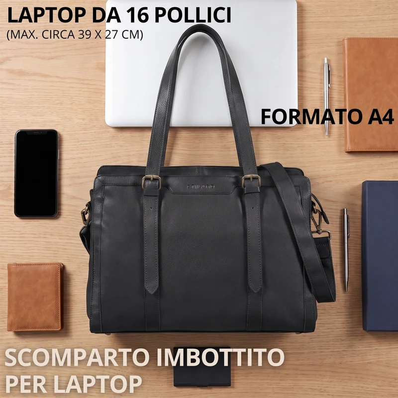 "Evelina" Elegante Leder Shopper Damen Groß 15,6 Zoll - 16 Zoll Laptop