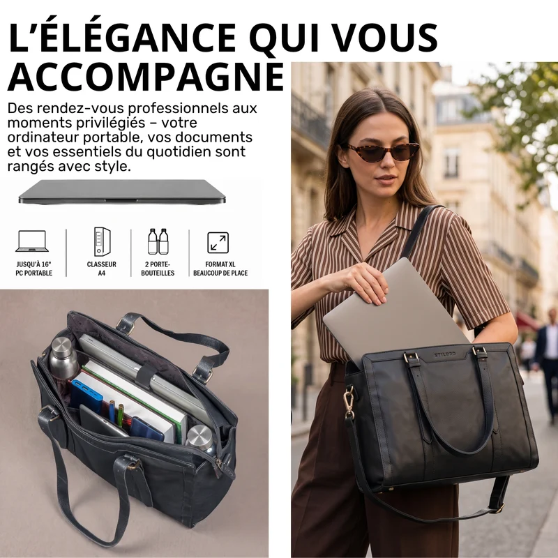 "Evelina" Elegante Leder Shopper Damen Groß 15,6 Zoll - 16 Zoll Laptop
