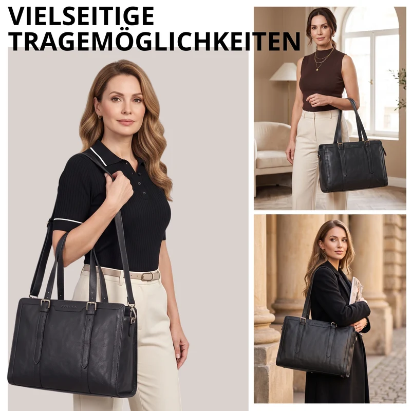"Evelina" Elegante Leder Shopper Damen Groß 15,6 Zoll - 16 Zoll Laptop