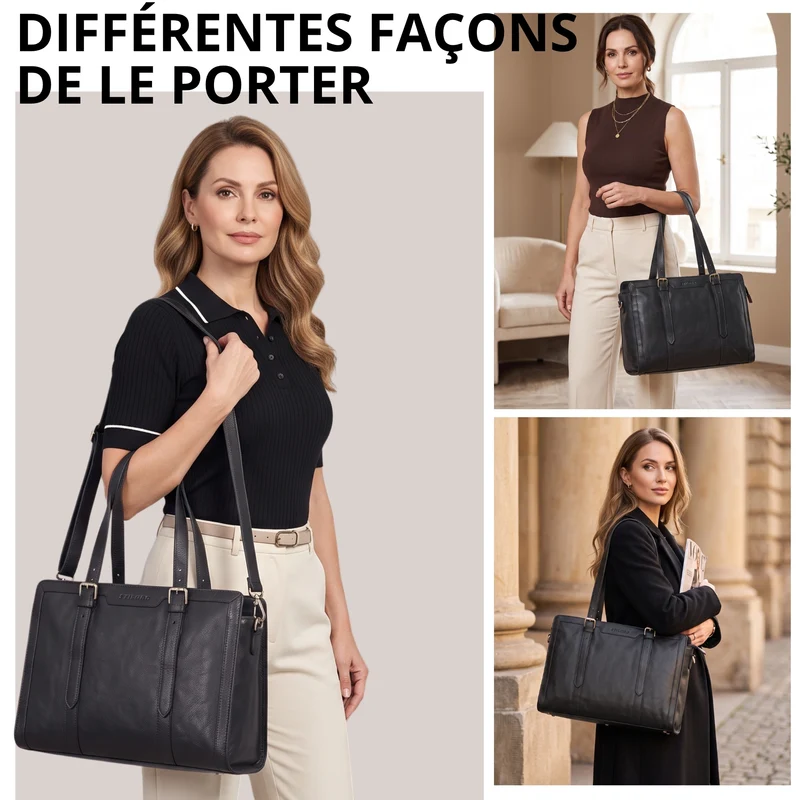 "Evelina" Elegante Leder Shopper Damen Groß 15,6 Zoll - 16 Zoll Laptop