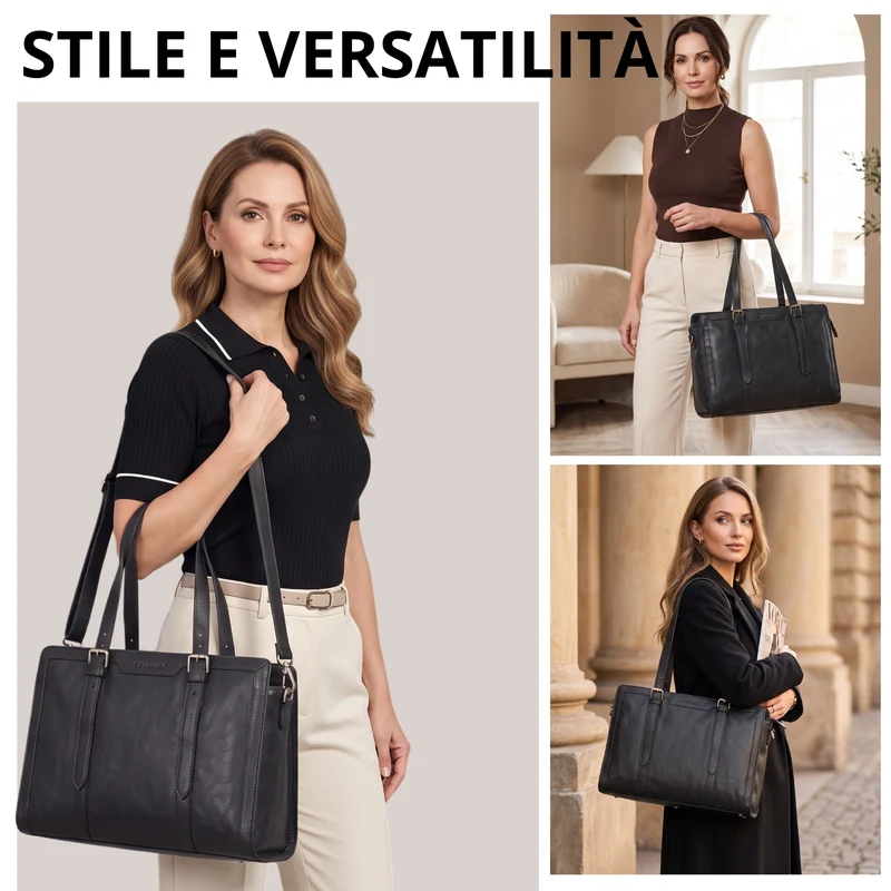 "Evelina" Elegante Leder Shopper Damen Groß 15,6 Zoll - 16 Zoll Laptop