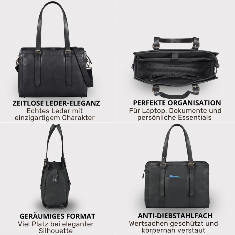 "Evelina" Elegante Leder Shopper Damen Groß 15,6 Zoll - 16 Zoll Laptop