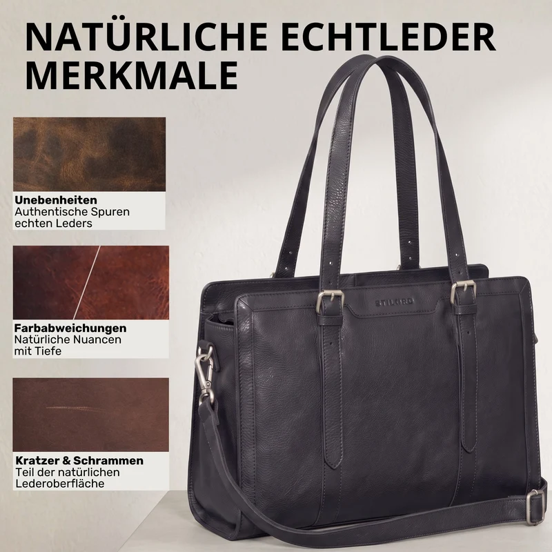 "Evelina" Elegante Leder Shopper Damen Groß 15,6 Zoll - 16 Zoll Laptop