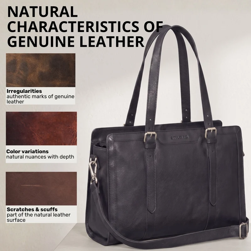 "Evelina" Elegante Leder Shopper Damen Groß 15,6 Zoll - 16 Zoll Laptop