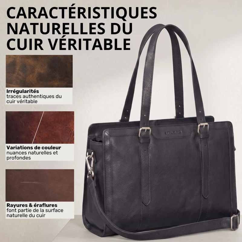 "Evelina" Elegante Leder Shopper Damen Groß 15,6 Zoll - 16 Zoll Laptop