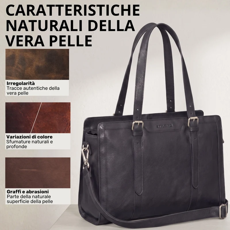"Evelina" Elegante Leder Shopper Damen Groß 15,6 Zoll - 16 Zoll Laptop